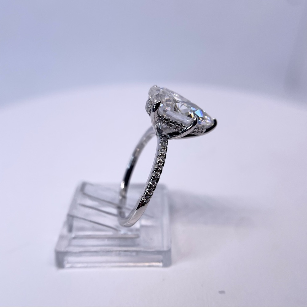 Moissanite Teardrop Ring 5 Ct Pear Cut Hidden Halo GRA Certified 18K - 925 - Picture 8 of 13